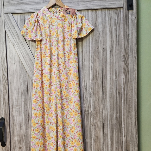 Pinup Dresses Vintage 50s 60s Colorful Chiffon Foral Dead-Stock Fabric Dress - Picture 6 of 12